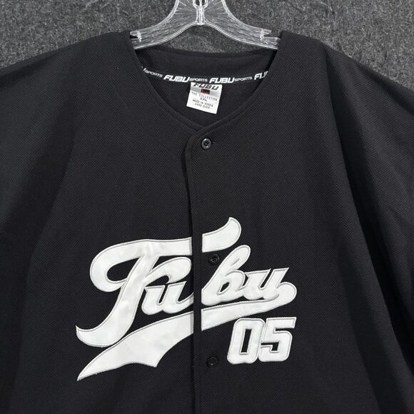 Vintage FUBU Jersey Shirt Men's XXL Black #05 Baseball Button Front dMesh 2000s - Picture 2 of 10